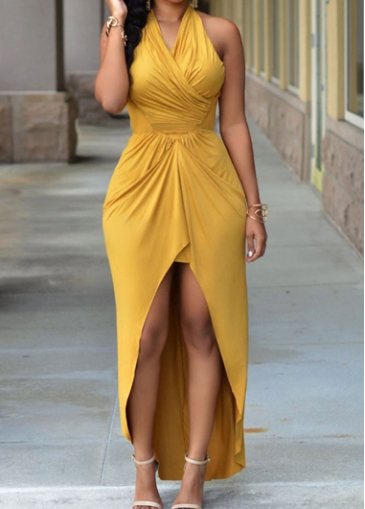 Yellow Halter Neck High Low Dress
