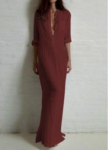 Side Slit Wine Red Straight Dress