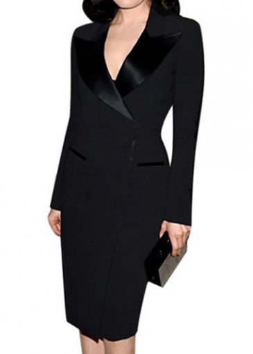 Zipper Closure Long Sleeve Black Dress