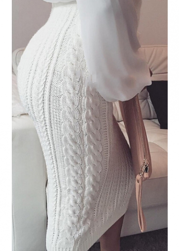 White Cable Knitting Zip Closure Sweater Skirt