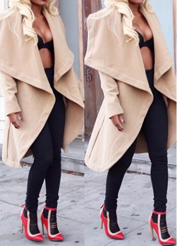 Khaki Long Sleeve Turndown Collar Coat