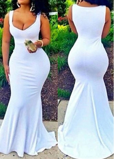 Solid White Sleeveless Maxi Mermaid Dress