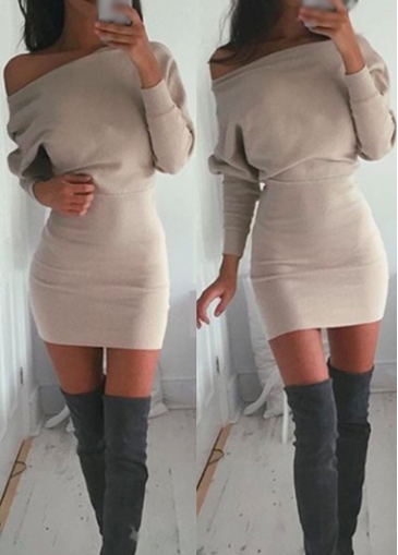 Long Sleeve Skew Neck Mini Dress