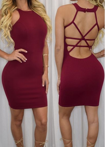 Open Back Wine Red Mini Dress