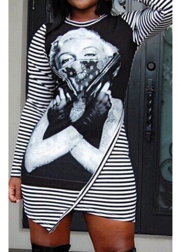 Round Neck Long Sleeve Printed Mini Dress