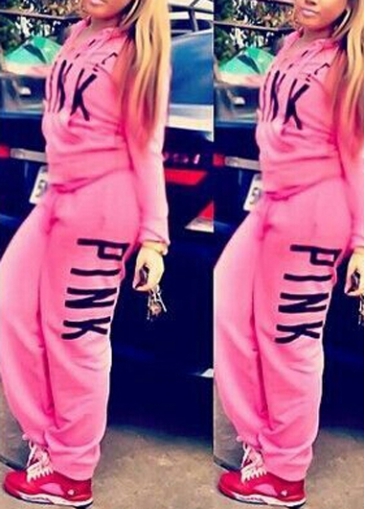 Letter Print Hooded Collar Two Piece Activewear
