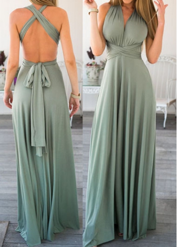 Sleeveless V Neck Open Back Maxi Dress