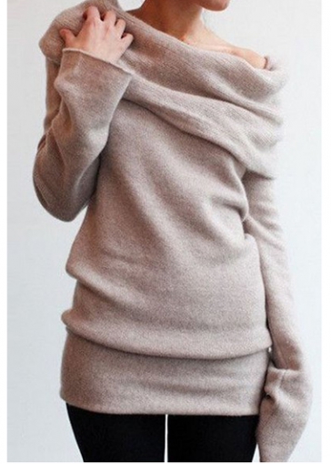 Long Sleeve Slash Neck Light Khaki Sweats