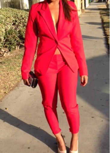 Turndown Collar Red Blazer and Pants