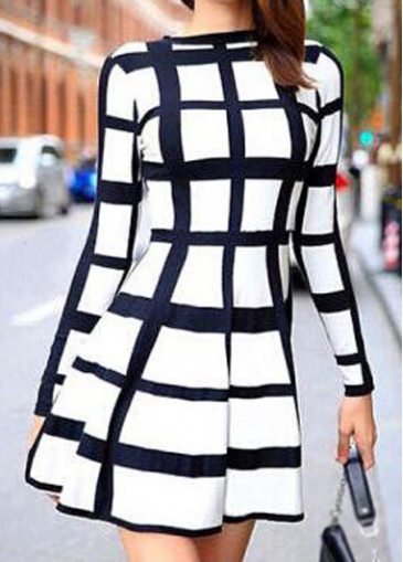 Plaid Print Long Sleeve A Line Dress