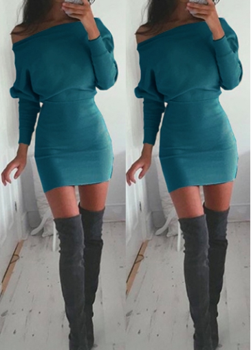 Skew Neck Long Sleeve Mini Dress