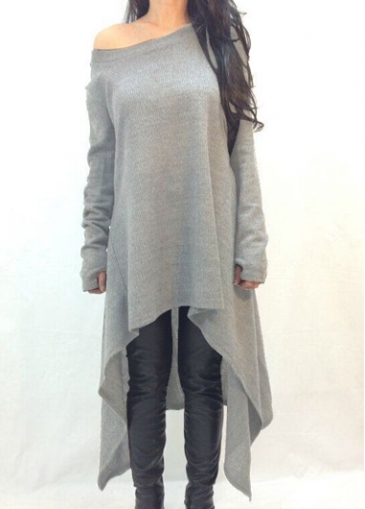 Skew Neck Long Sleeve Asymmetric Sweater