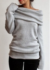 Slash Neck Long Sleeve Light Grey Sweats