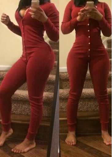 Wine Red Long Sleeve Ankle Length Jumpsuit