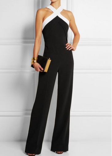 Criss Cross Neck Black Ankle Length Jumpsuit