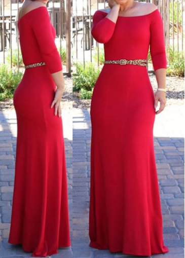 Off the Shoulder Three Quarter Sleeve Dress