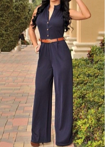 Navy Blue Sleeveless High Waist Jumpsuit
