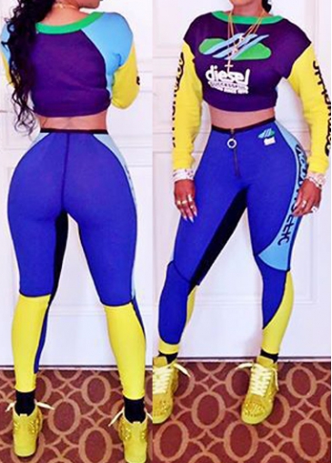 Color Block Letter Pattern Crop Top and Pants
