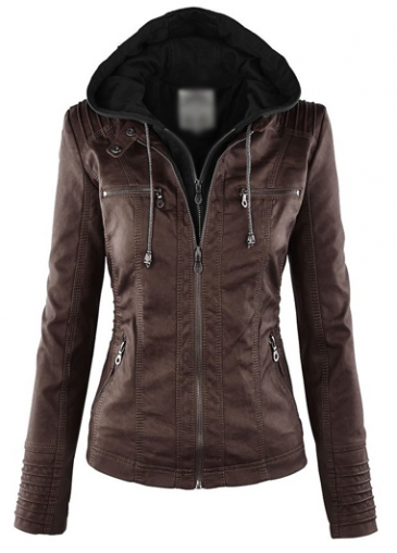 Pocket Design Dark Coffee Hooded Jacket