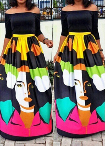 Off the Shoulder High Waist Maxi Dress
