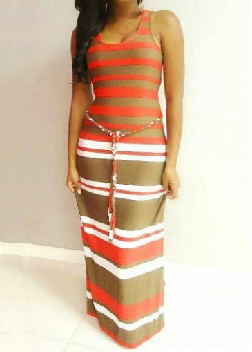Round Neck Striped Sleeveless Maxi Dress