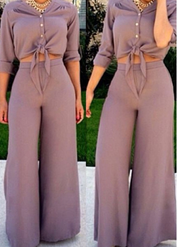 Purple Long Sleeve Two Piece Jumpsuits