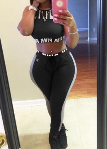 Sleeveless Letter Pattern Crop Top and Pants