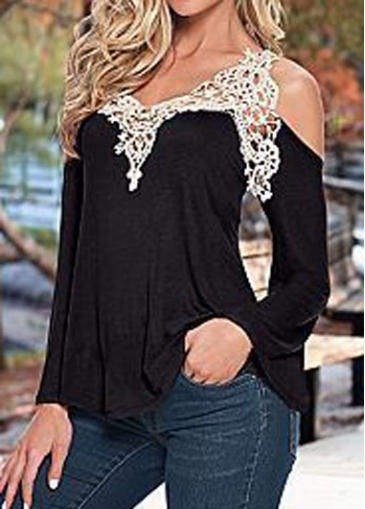 Black Cold Shoulder Lace Panel Blouse