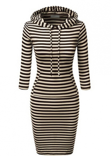 Long Sleeve Stripe Print Bodycon Dress