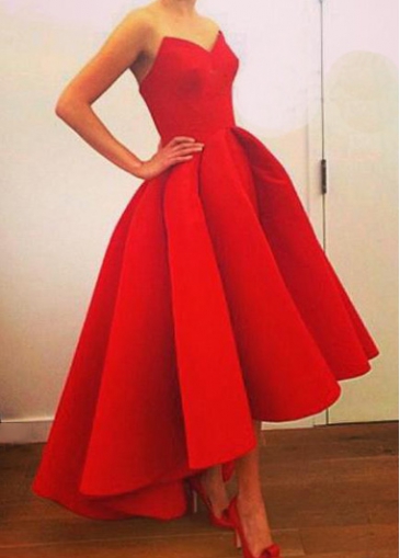 Strapless Solid Red High Waist Maxi Dress