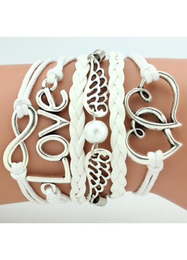 Silver Metal Heart and Wing Embellished Bracelet