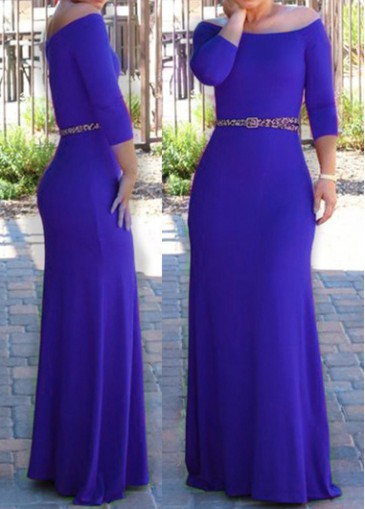Off the Shoulder Royal Blue Maxi Dress