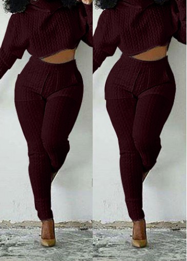 Long Sleeve Crop Top and Wine Red Pants