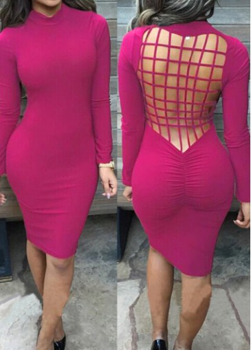 Rose Caged Back High Neck Long Sleeve Dress