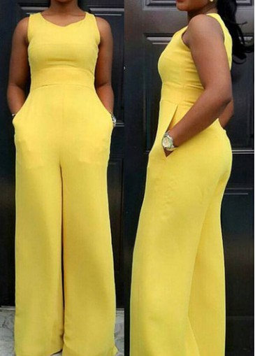Pocket Decorated Yellow High Waist Jumpsuit