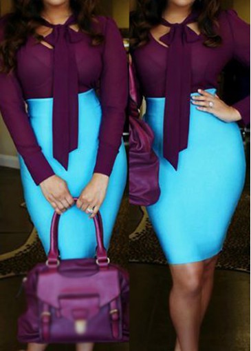 Bowtie Embellished Long Sleeve Sheath Dress