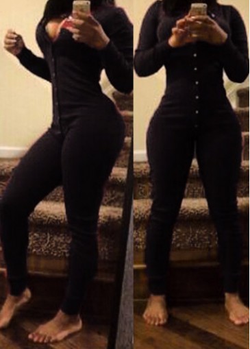 Black Long Sleeve Ankle Length Jumpsuit