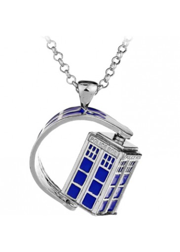 Police Box Pattern Silver Metal Necklace