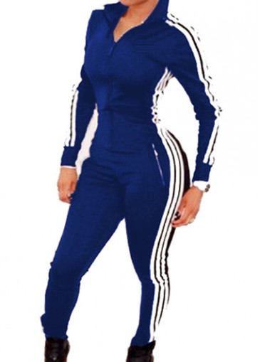 Zipper Closure Long Sleeve Skinny Jumpsuit