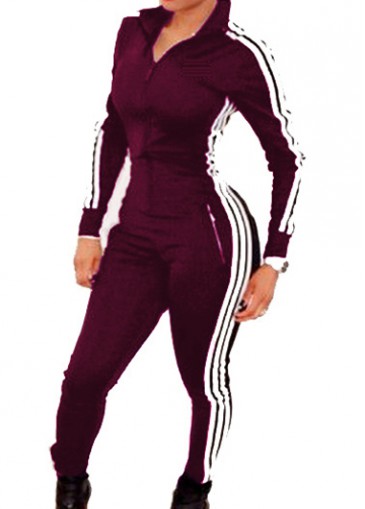 Wine Red Pocket Design Ankle Length Jumpsuit
