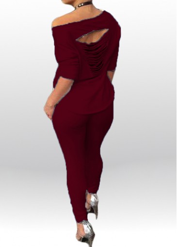 Skew Neck Cutout Design Top and Skinny Pants