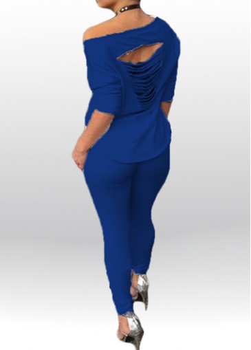 Long Sleeve Blue Skew Neck Top and Pants
