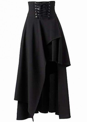 Black Asymmetric Hem High Waist Skirt