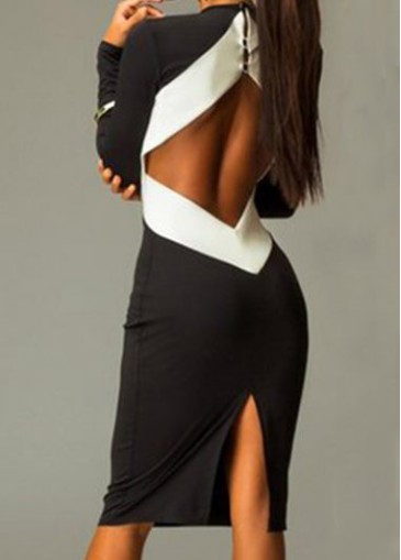 Black Back Slit Knee Length Dress