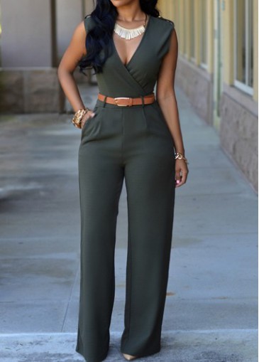 Dark Green Sleeveless Ankle Length Jumpsuit