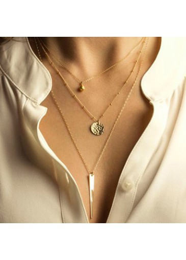 Gold Metal Pendant Layered Chain Necklace