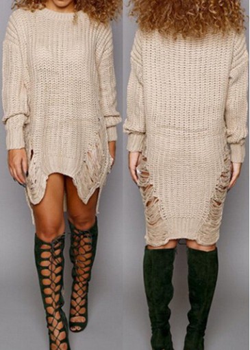 Asymmetric Hem Round Neck Sweater Dress