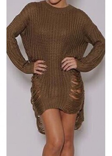 Khaki Long Sleeve Asymmetric Sweater Dress