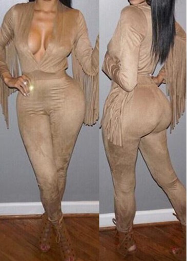 Khaki Tassel Decorated Ankle Length Jumpsuit