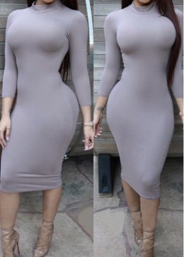 Grey Long Sleeve Mid Calf Dress